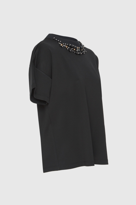 Gizia Embroidered Detailed Black T-shirt. 2