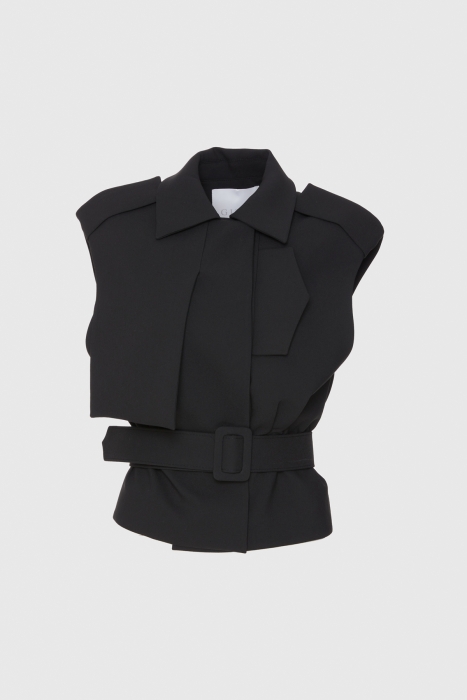 Gizia Belted Low Shoulder Form Black Vest. 1