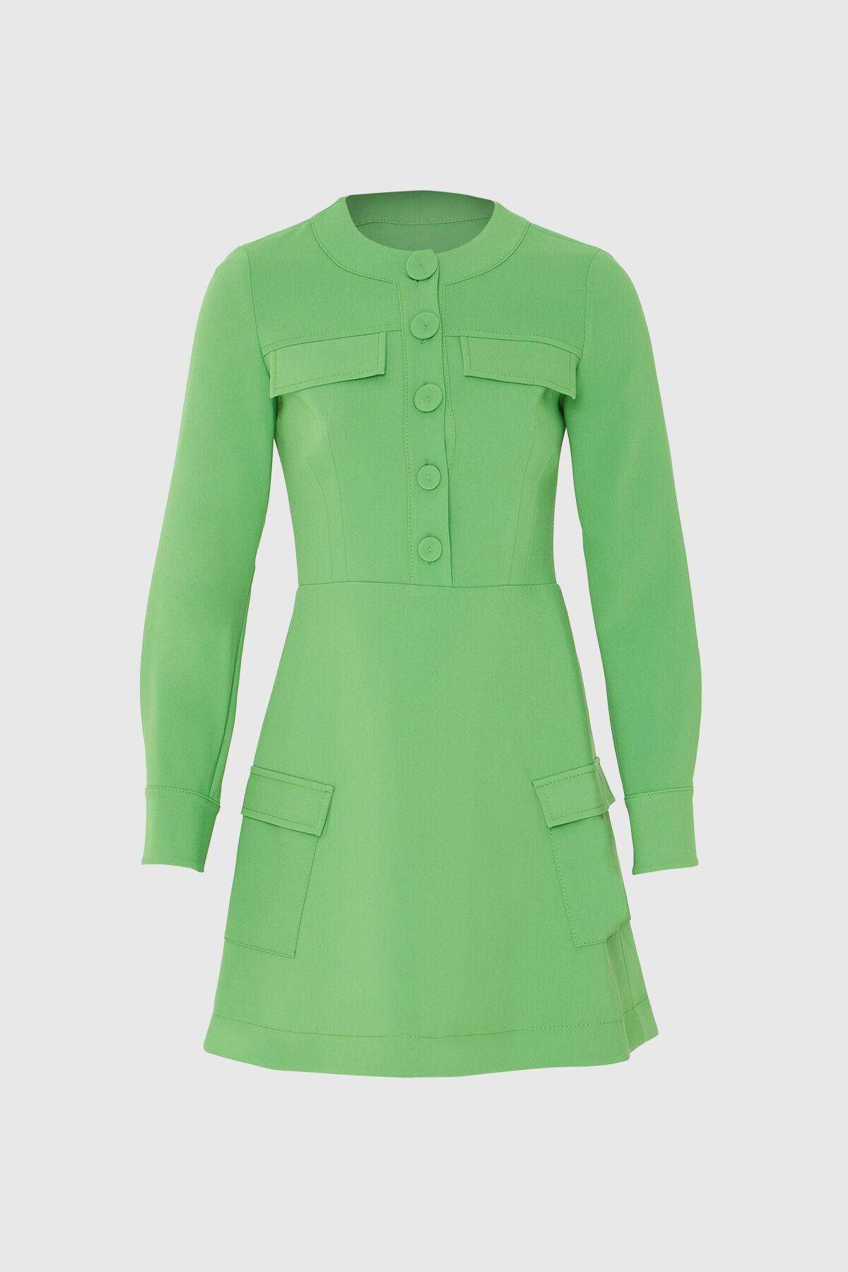  GIZIA - Front Button Detailed Mini Green Dress