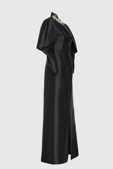 Gizia With Neck Stone Embroidered Detail Long Black Evening Dress. 2