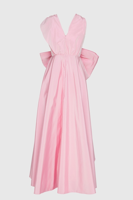 Gizia Long Pink Evening Dress with Front Bow and Embroidered Detail. 3