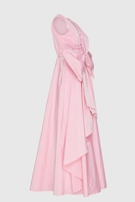 Gizia Long Pink Evening Dress with Front Bow and Embroidered Detail. 2