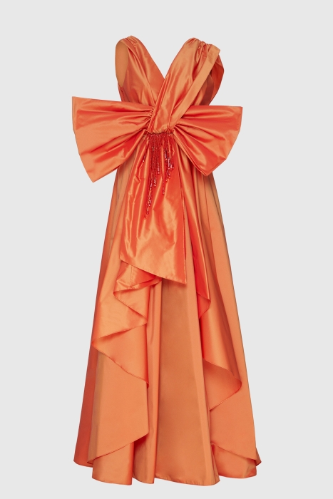 Gizia With Bow Tie Detailed Front Short Back Long Coral Evening Dress. 1