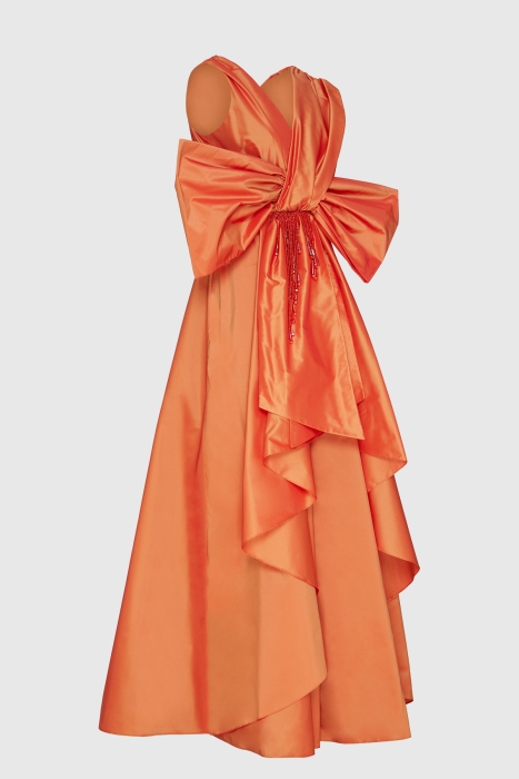 Gizia With Bow Tie Detailed Front Short Back Long Coral Evening Dress. 2