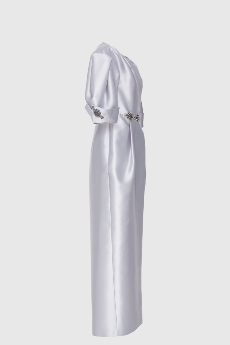 Gizia Stone Accessory Detailed V-Neck Long Grey Evening Dress. 2