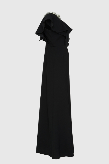 Gizia Belt Part Embroidery Peplum Detailed Long Black Evening Dress. 2