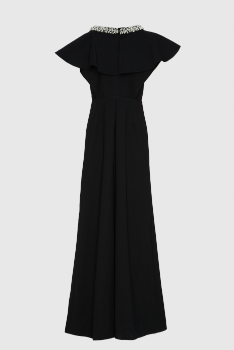 Gizia Belt Part Embroidery Peplum Detailed Long Black Evening Dress. 3