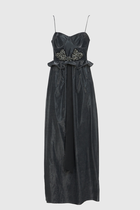 Gizia Strap Embroidered Detailed Long Gray Dress. 1