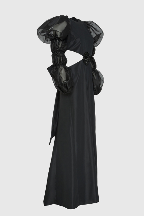 Gizia Decollete Waist and Embroidered Detailed Black Long Dress. 2