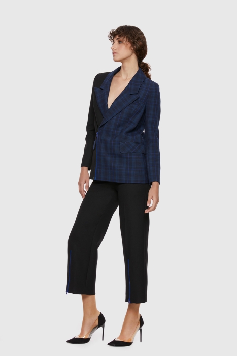 Gizia Zipper Detailed Double Breasted Closure Plaid Navy Blue Suit. 2