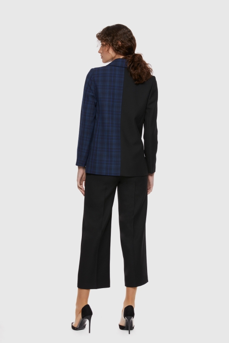 Gizia Zipper Detailed Double Breasted Closure Plaid Navy Blue Suit. 3