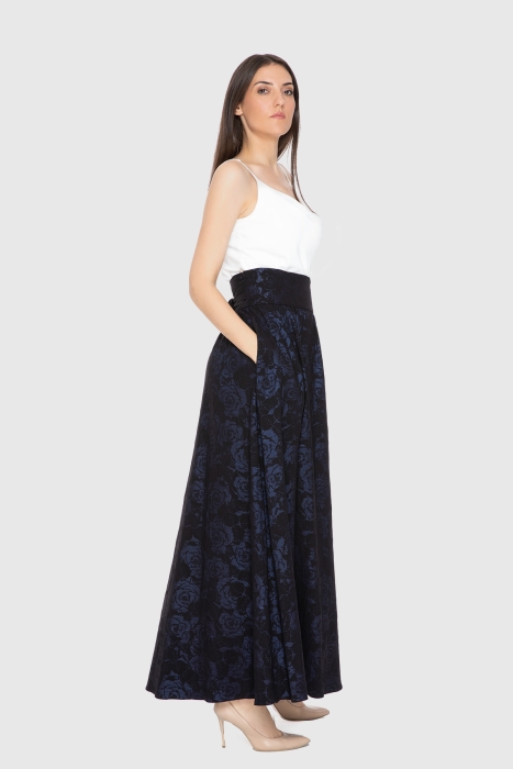 Gizia Patterned Flared Long Navy Blue Skirt. 2 Gizia Patterned Flared Long Navy Blue Skirt. 2