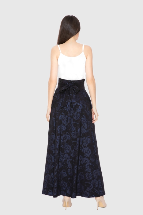 Gizia Patterned Flared Long Navy Blue Skirt. 3 Gizia Patterned Flared Long Navy Blue Skirt. 3