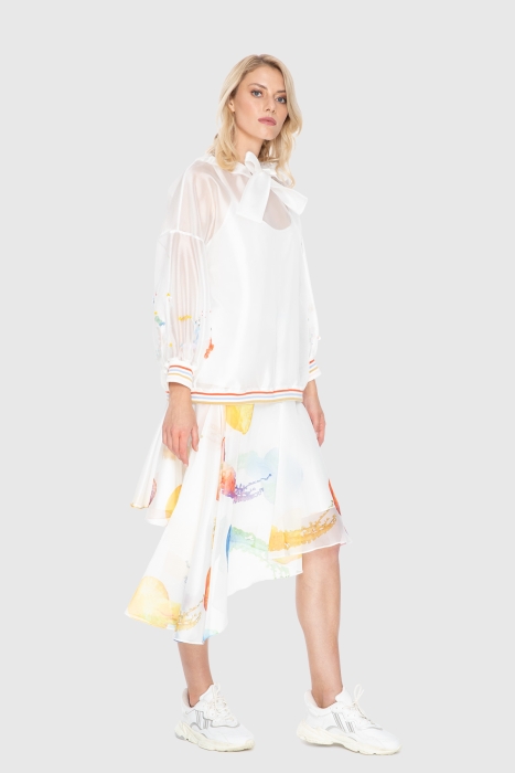 Gizia Bow Detailed Colorful Embroidered Organza Transparent Ecru Sweatshirt. 2 Gizia Bow Detailed Colorful Embroidered Organza Transparent Ecru Sweatshirt. 2