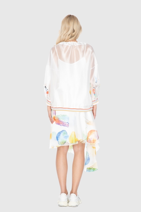 Gizia Bow Detailed Colorful Embroidered Organza Transparent Ecru Sweatshirt. 3