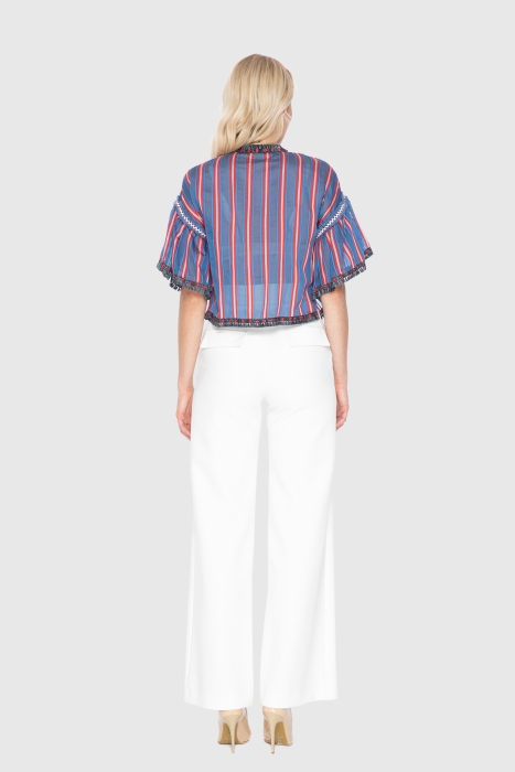 Gizia Embroidered Stripe Detailed Sheer Striped Short Blouse. 3