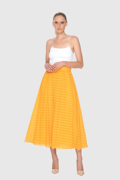 Gizia Belted Midi Orange Skirt. 1