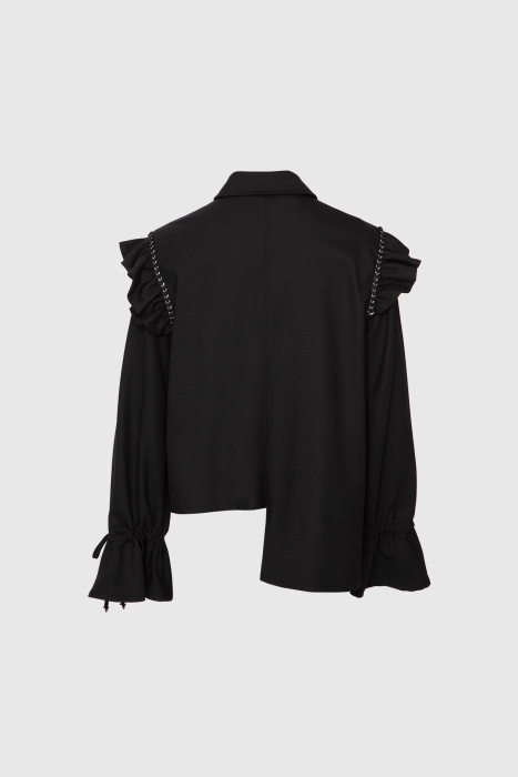 Gizia Asymmetrical Cut Black Shirt with Flounce Detail on the Sleeves. 3