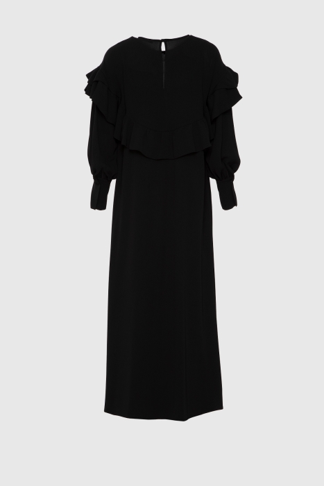 Gizia Long Black Dress With Ruffled Sleeves. 1
