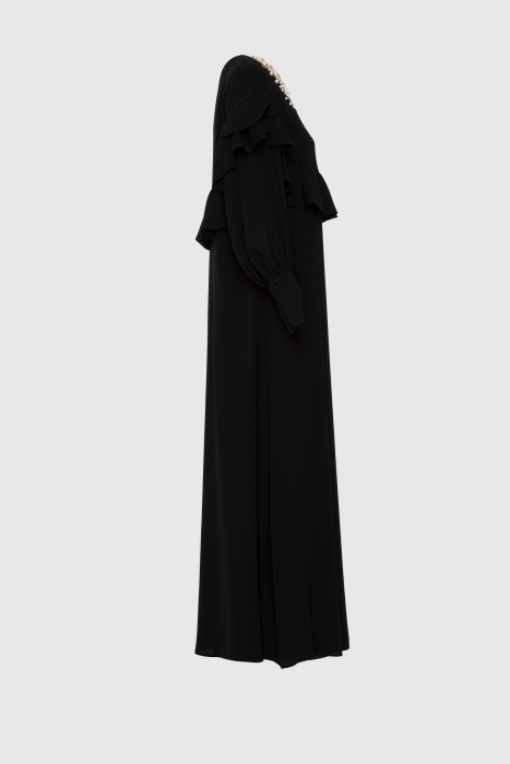 Gizia Long Black Dress With Ruffled Sleeves. 2