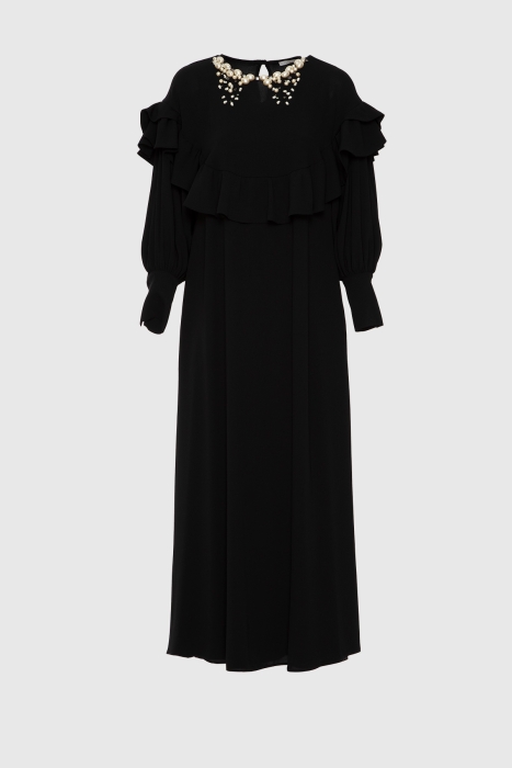 Gizia Long Black Dress With Ruffled Sleeves. 3