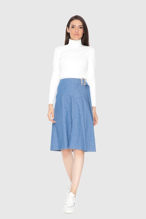 Gizia Belt Detailed Blue Skirt. 1