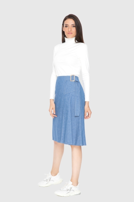 Gizia Belt Detailed Blue Skirt. 2