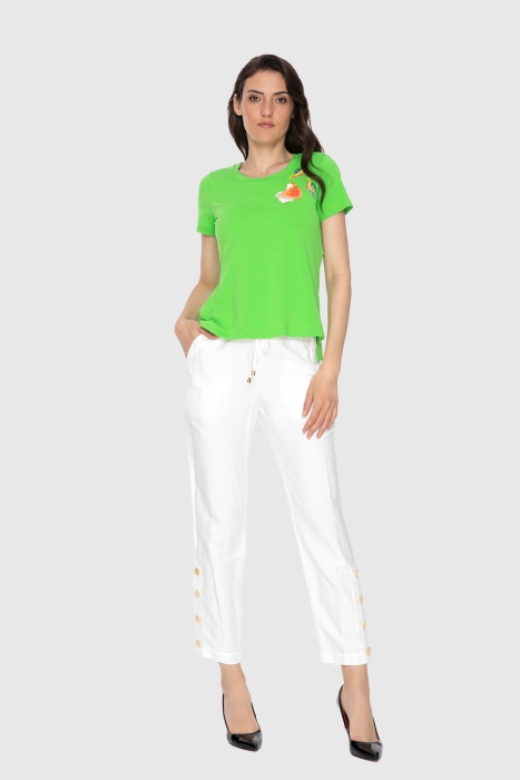 Gizia Embroidey Appliqued, Round Neck Pistachio Green T-Shirt. 1