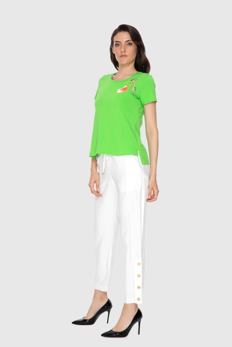 Gizia Embroidey Appliqued, Round Neck Pistachio Green T-Shirt. 2