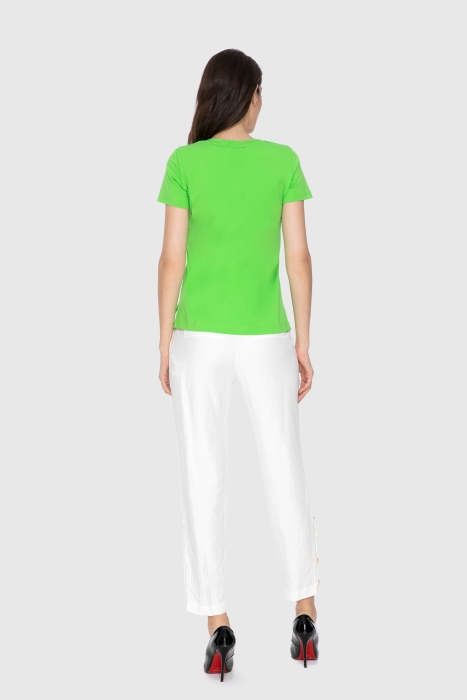 Gizia Embroidey Appliqued, Round Neck Pistachio Green T-Shirt. 3