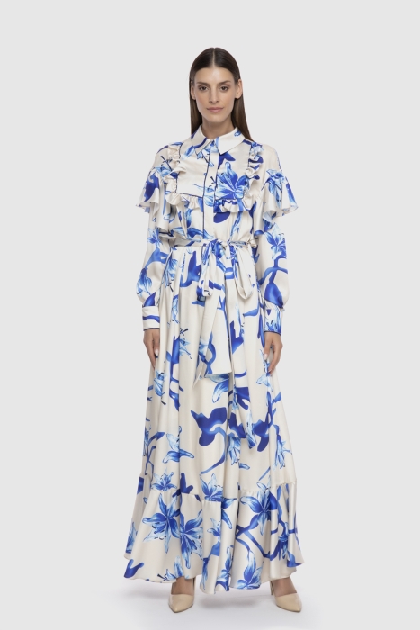 Gizia Flounce Detailed Long Patterned Dress. 1