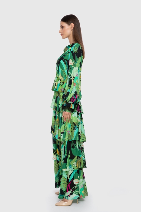 Gizia Embroidered Detailed Long Green Chiffon Dress. 2