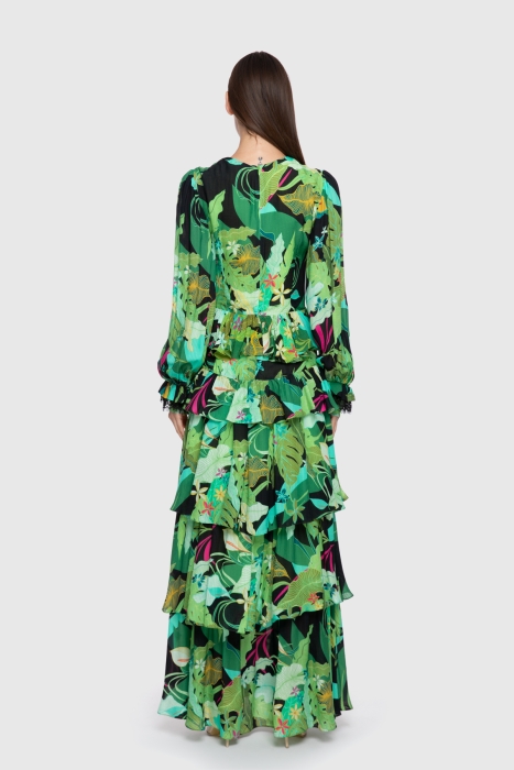 Gizia Embroidered Detailed Long Green Chiffon Dress. 3