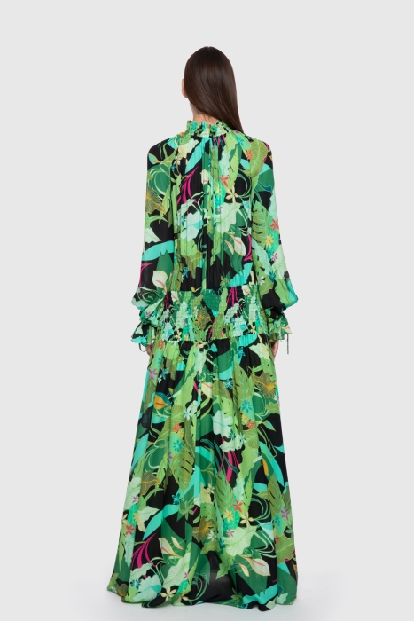 Gizia Lastik Detaylı Desenli Yeşil Uzun Elbise. 3
