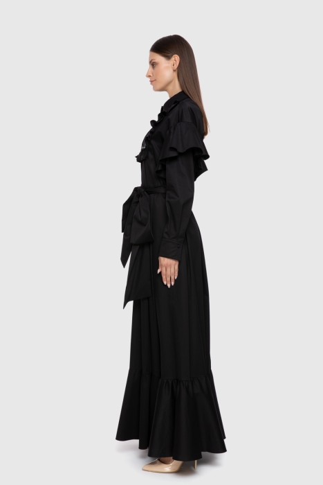 Gizia Embroidered and Pleated Detailed Long Black Dress. 2