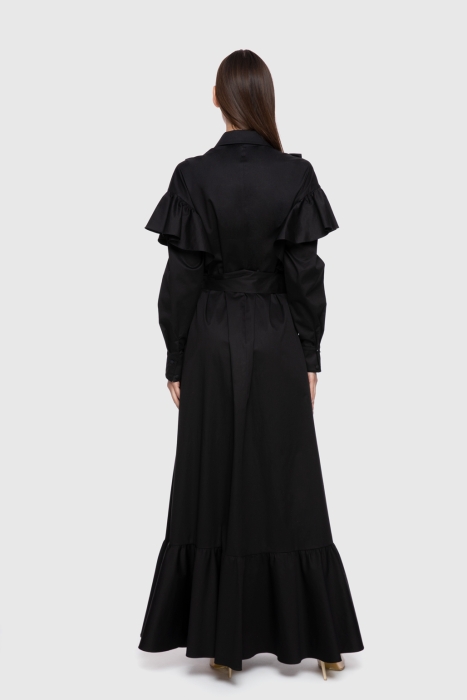Gizia Embroidered and Pleated Detailed Long Black Dress. 3