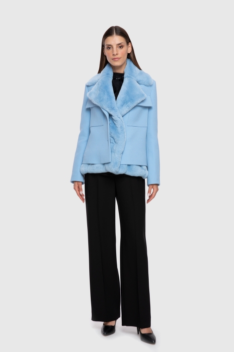 Gizia Detachable Fur Collar Detailed Short Blue Cachet Coat. 1