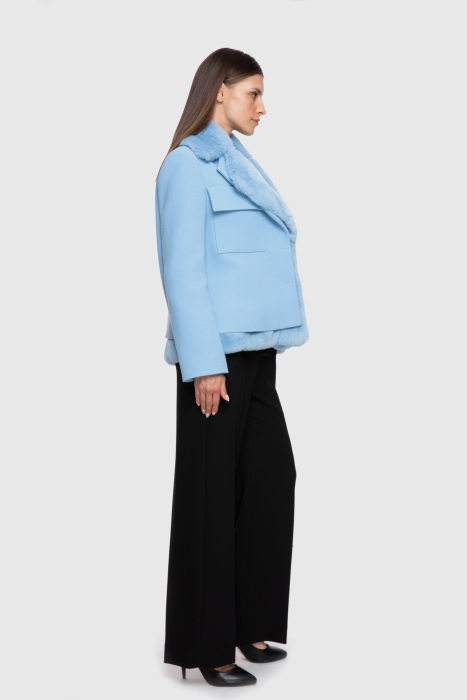 Gizia Detachable Fur Collar Detailed Short Blue Cachet Coat. 2
