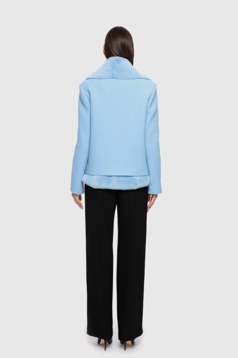 Gizia Detachable Fur Collar Detailed Short Blue Cachet Coat. 3