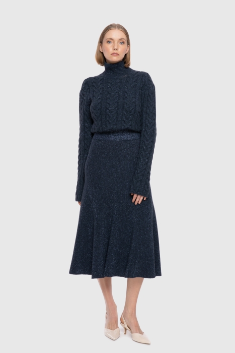 Gizia Waist Detailed Silvery Knitwear Navy Blue Skirt. 1 Gizia Waist Detailed Silvery Knitwear Navy Blue Skirt. 1