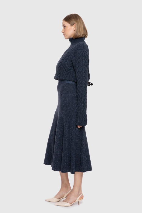Gizia Waist Detailed Silvery Knitwear Navy Blue Skirt. 2 Gizia Waist Detailed Silvery Knitwear Navy Blue Skirt. 2