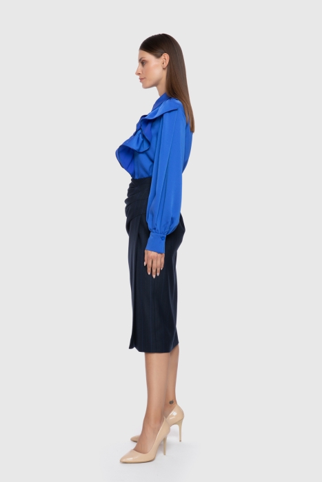 Gizia Asymmetrical Draped Detailed Navy Blue Pencil Skirt. 2