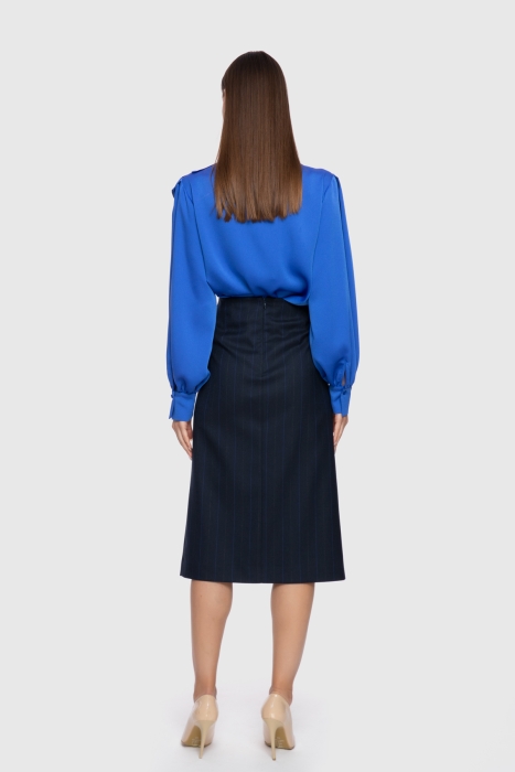 Gizia Asymmetrical Draped Detailed Navy Blue Pencil Skirt. 3