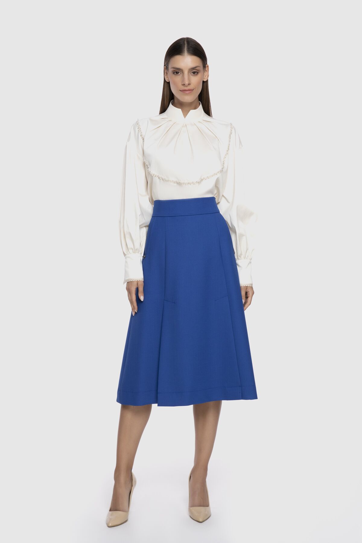  GIZIA - A Form Knee Length Blue Skirt