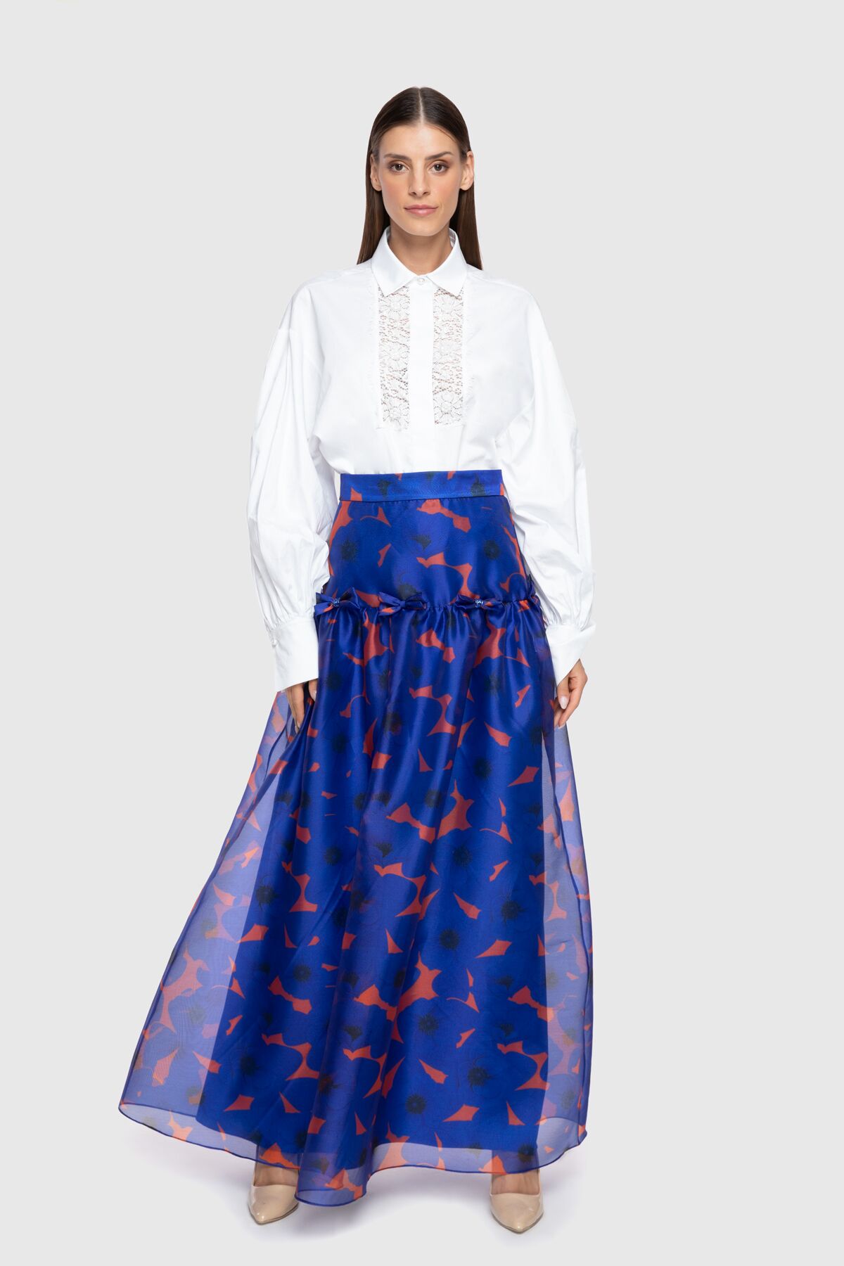  GIZIA - Patterned Long Navy Blue Skirt