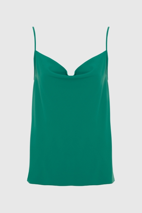 Gizia Dropped Collar Strapped Green Blouse. 1