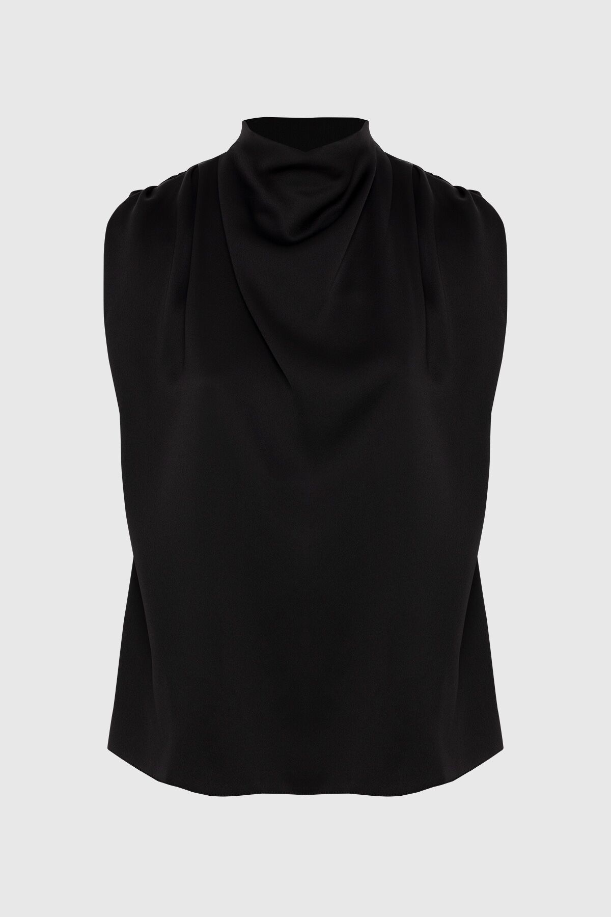 4G CLASSIC - Degaje Yaka Sıfır Kol Siyah Bluz