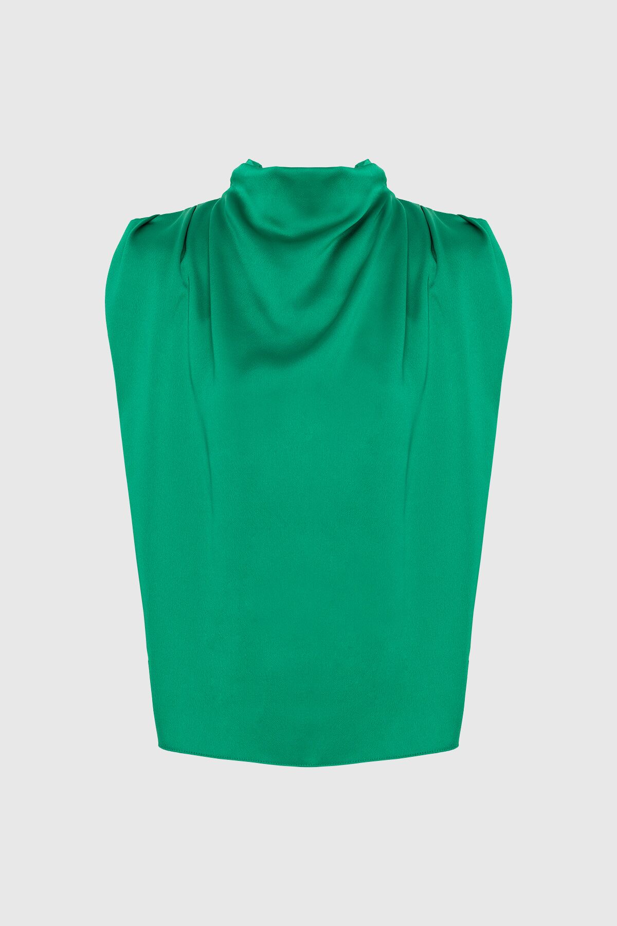 4G CLASSIC - Plunging Collar Zero Sleeve Green Blouse