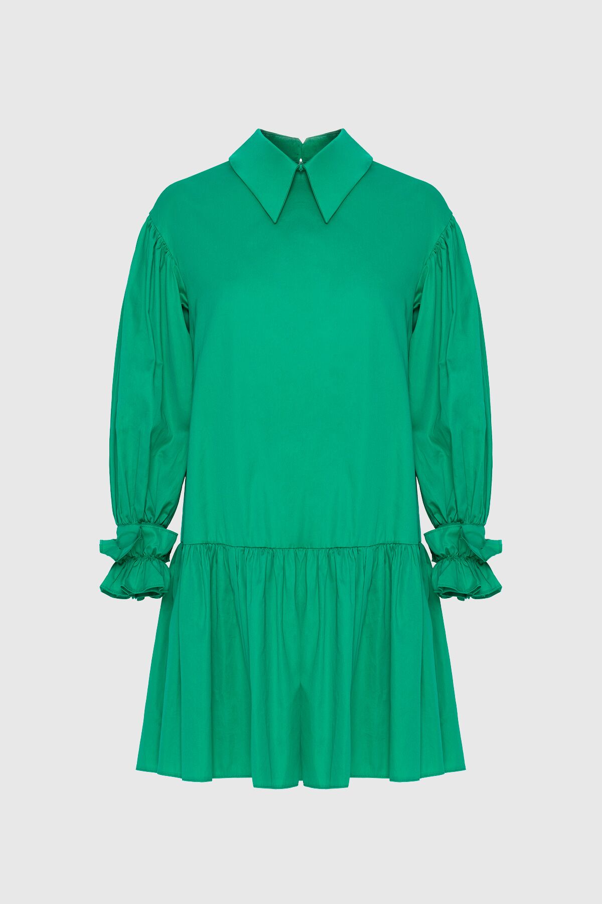 KIWE - Collar Detailed Long Sleeve Mini Green Dress