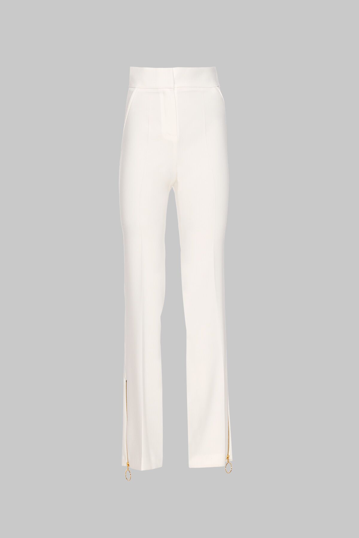  GIZIA - High Waist Ecru Trousers with Zipper Detail